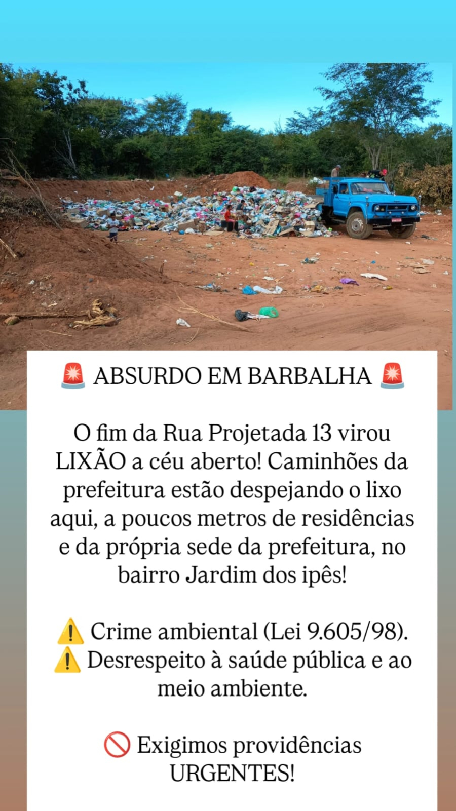Barbalha afunda no lixo: gestão é flagrada criando lixão a céu aberto a poucos metros da prefeitura
